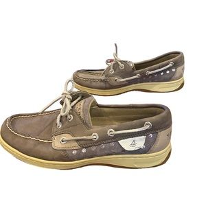 Sperry Topsider dark grey suede with sparkle sequin boat shoe women’s size 6.5